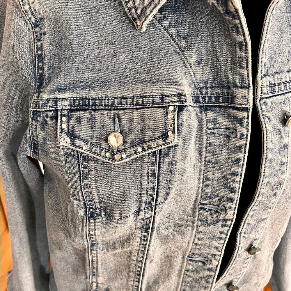 Laura Ashley Blue Sequin Denim Jacket Medium Boho Western Festival Cowgirl - Picture 9 of 17